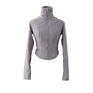 High Collar Fog Gray Motorcycle Jacket